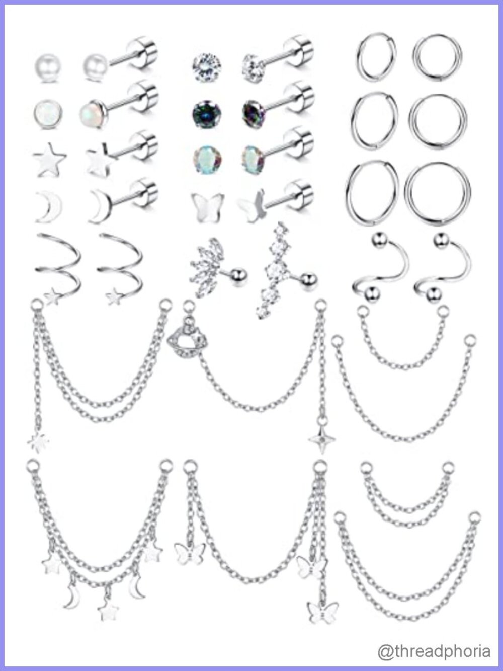 Hypoallergenic Surgical Steel Flat Back Stud Earrings Set for Women